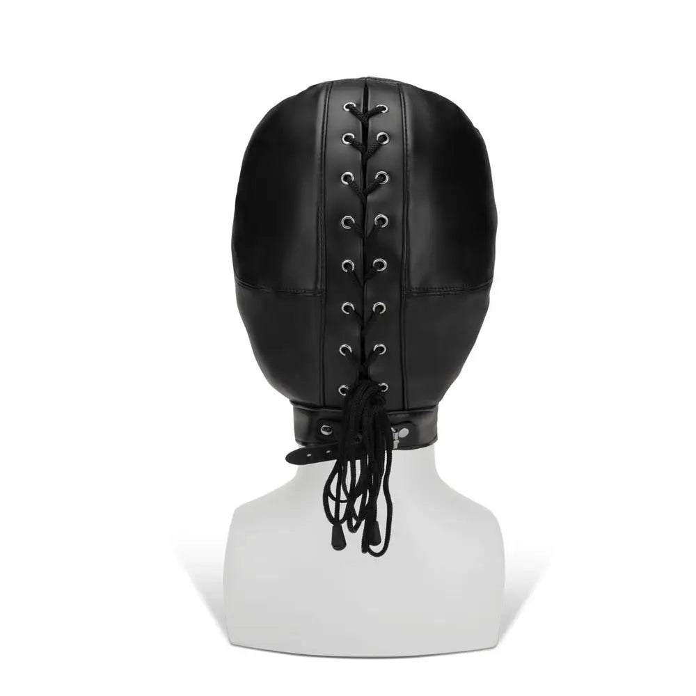 Me you us black hood with eyes nose mouth faux leather - peaches and screams