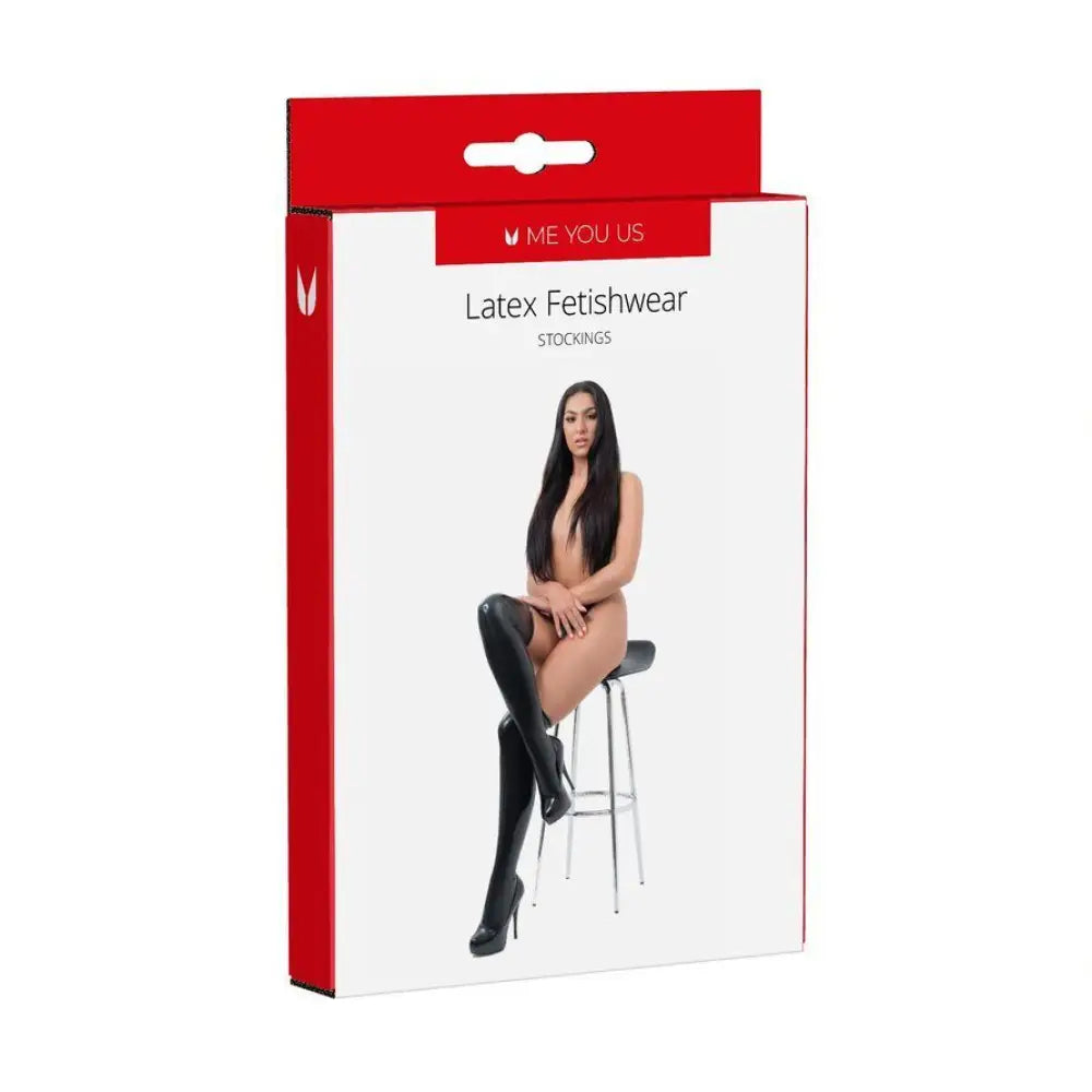 Me you us wet look black latex fetishwear stockings - small - peaches and screams