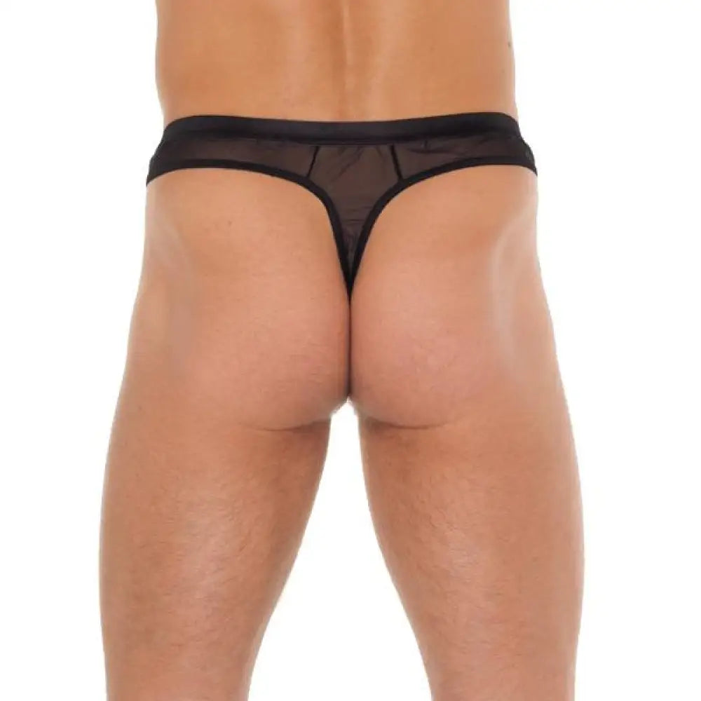 Men’s black wet look mesh g-string one size underwear - peaches and screams