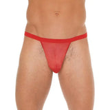 Men’s red mesh g-string pouch with elastic waistband - peaches and screams