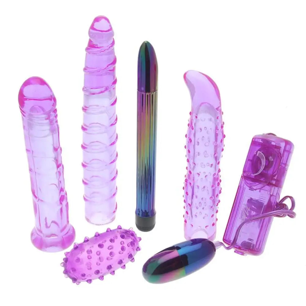 Nasswalk 6.5 inch soft jelly waterproof purple sex toy kit - peaches and screams