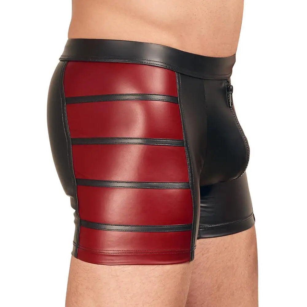 Nek stretchy black and red matte look zip pants - large - peaches and screams