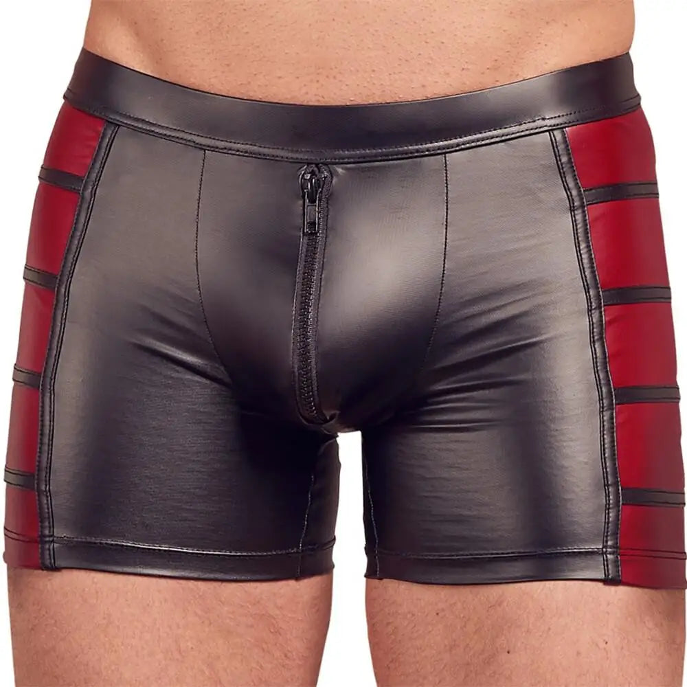 Nek stretchy black and red matte look zip pants - x large - peaches and screams