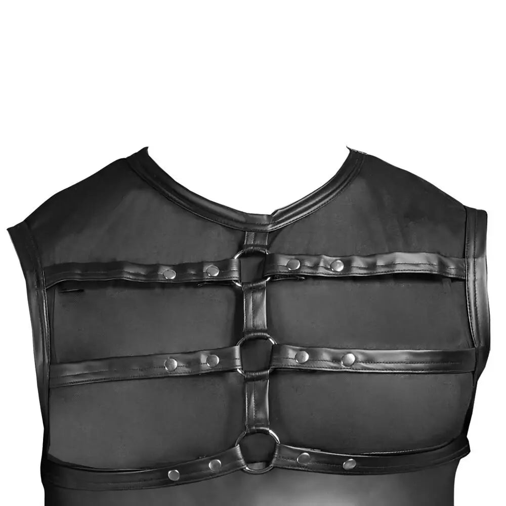 Nek stretchy black matte shirt with chest harness - xxl - peaches and screams