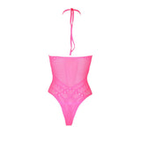 Neon pink halter tie neck uv bodysuit one size - peaches and screams