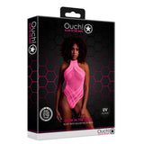 Neon pink halter tie neck uv bodysuit one size - peaches and screams
