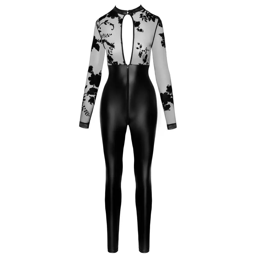 Noir jumpsuit sleek plunging neckline evening one piece - large - peaches and screams