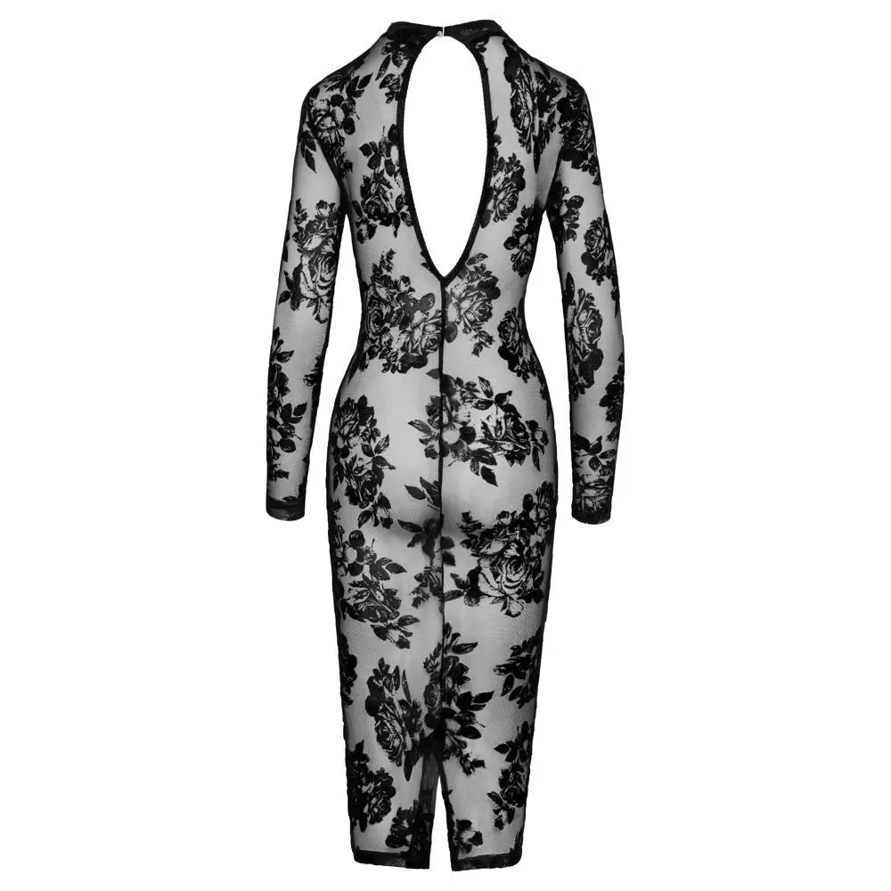 Noir sexy wet look black floral transparent dress - x large - peaches and screams