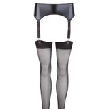 Noxqse stretchy wet look black suspender belt and stockings - small - peaches and screams