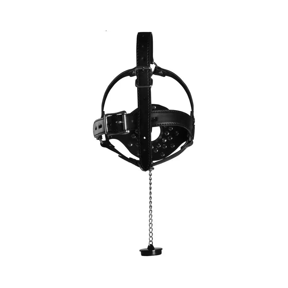 Open mouth gag head harness with plug stopper - peaches and screams