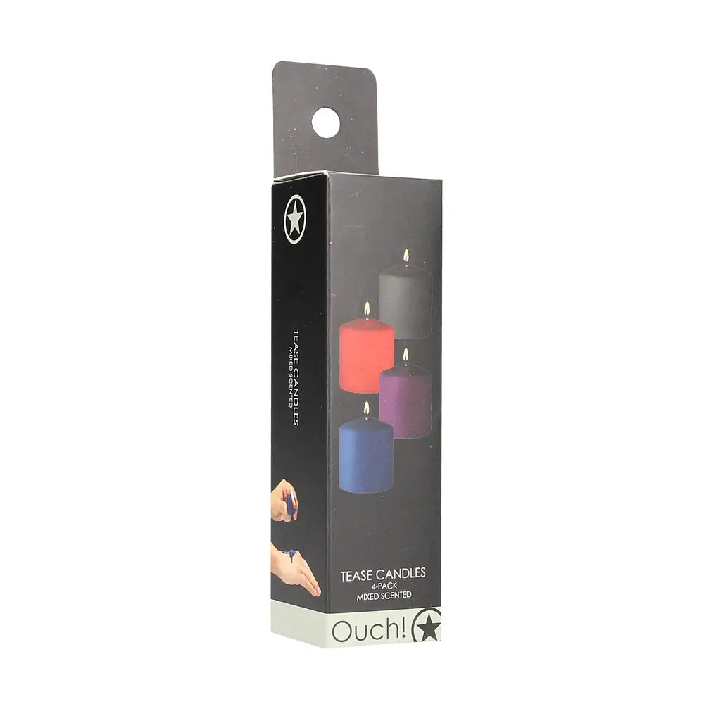 Ouch 4 pack mixed scented tease candles and massage oil - peaches and screams