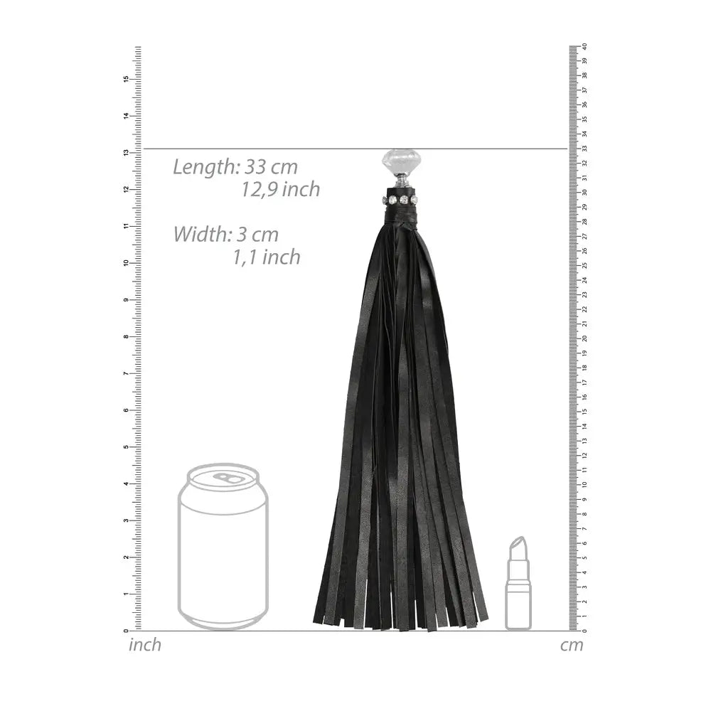 Ouch black faux leather diamond studded flogger 12.9 inch - peaches and screams