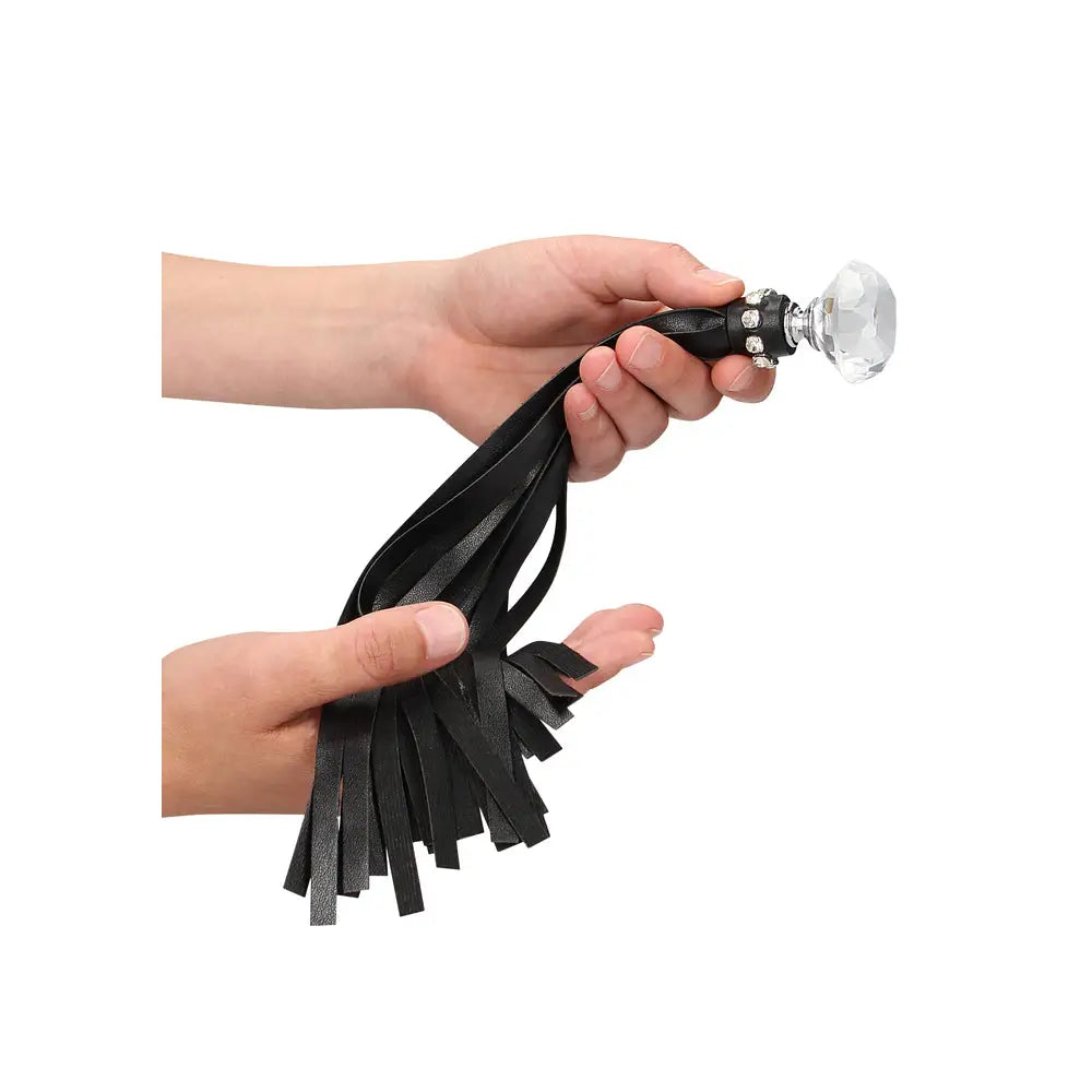 Ouch black faux leather diamond studded flogger 12.9 inch - peaches and screams