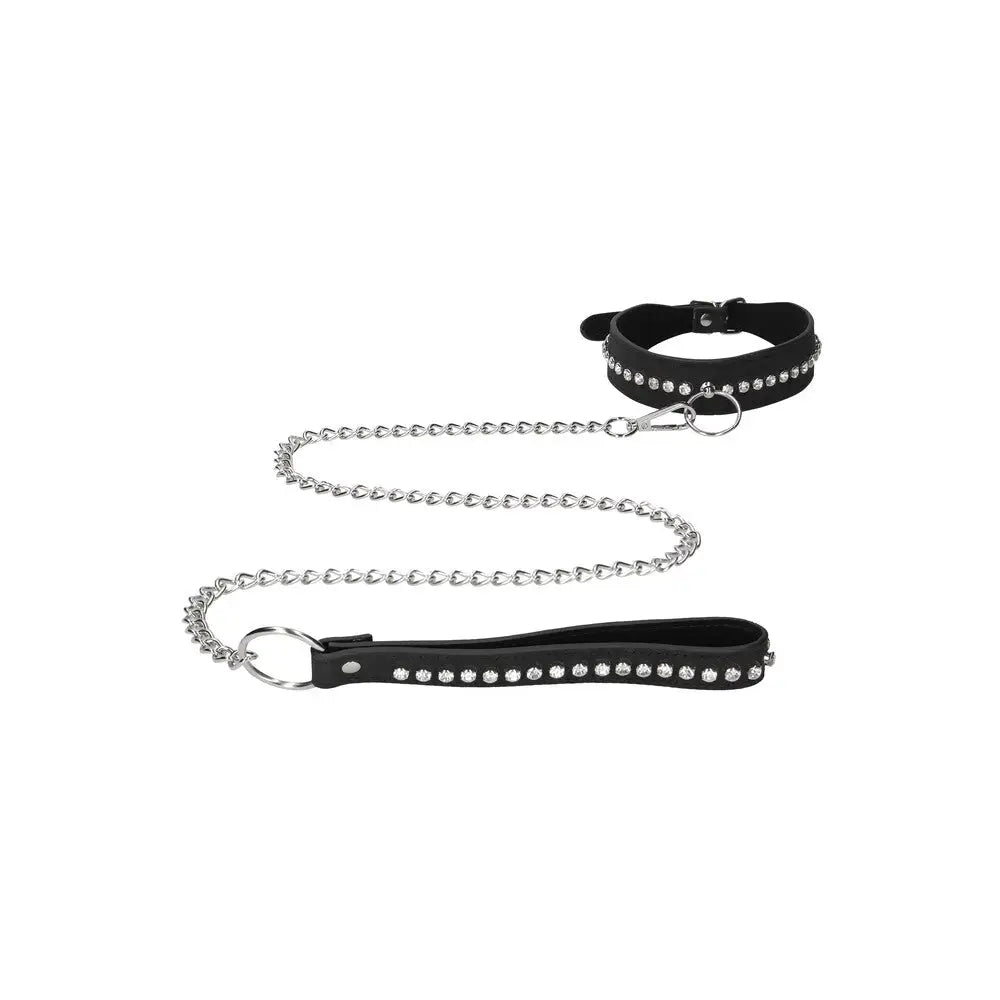 Ouch faux leather diamond studded bondage collar and leash - peaches and screams