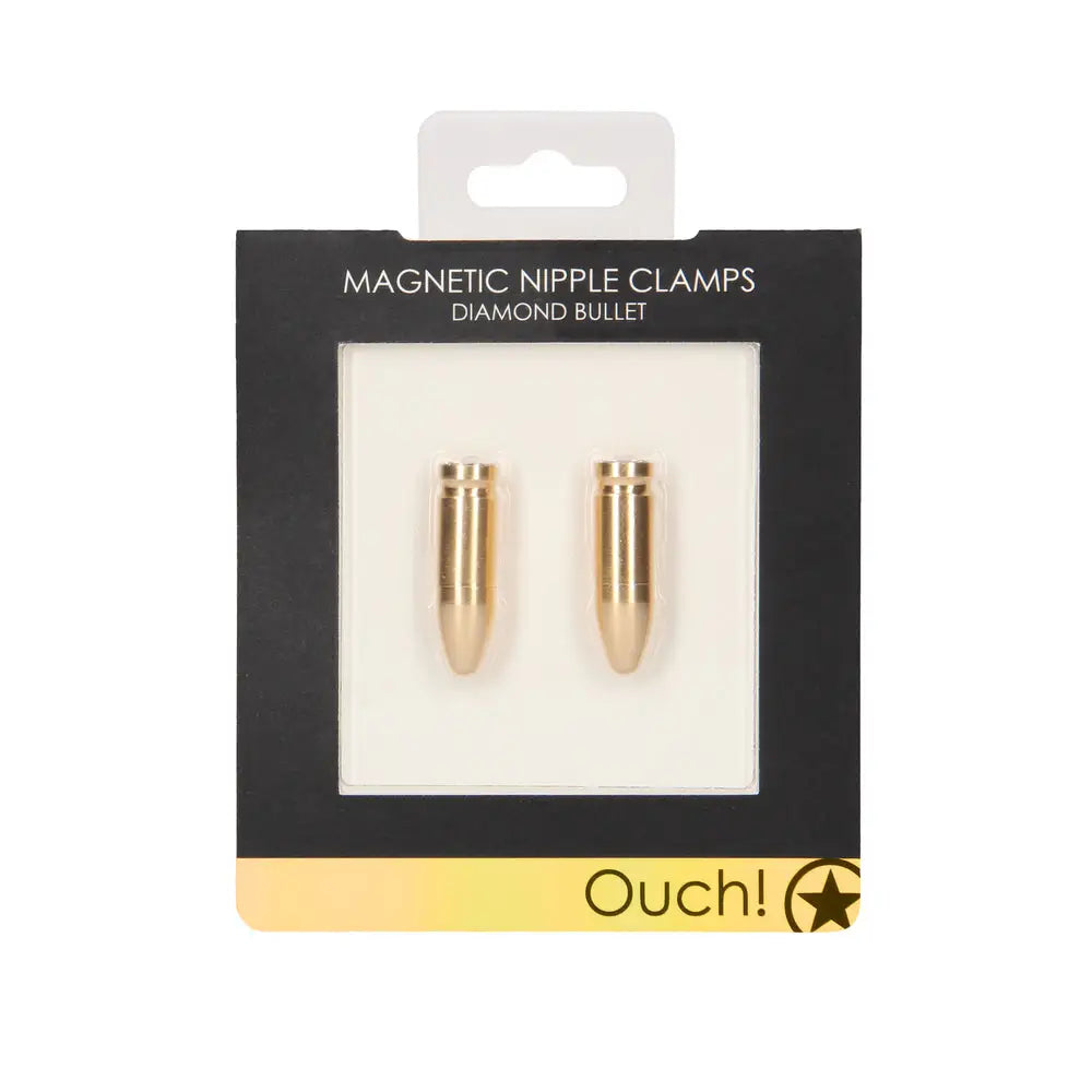 Ouch stainless steel gold magnetic nipple clamps with bullet - peaches and screams