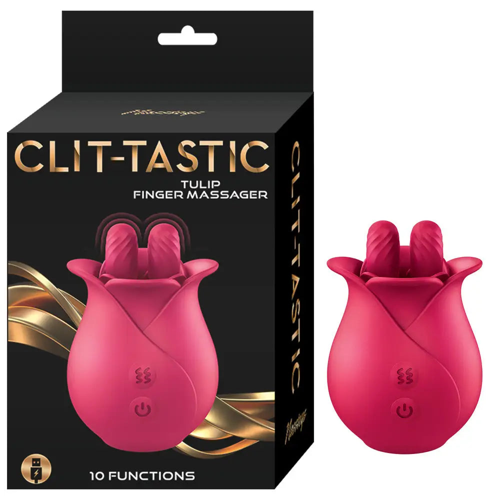 Pink clittastic tulip finger rechargeable massager - peaches and screams