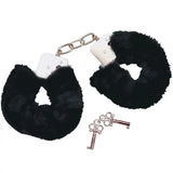 Plush black bondage handcuffs with removable fur trim - peaches and screams