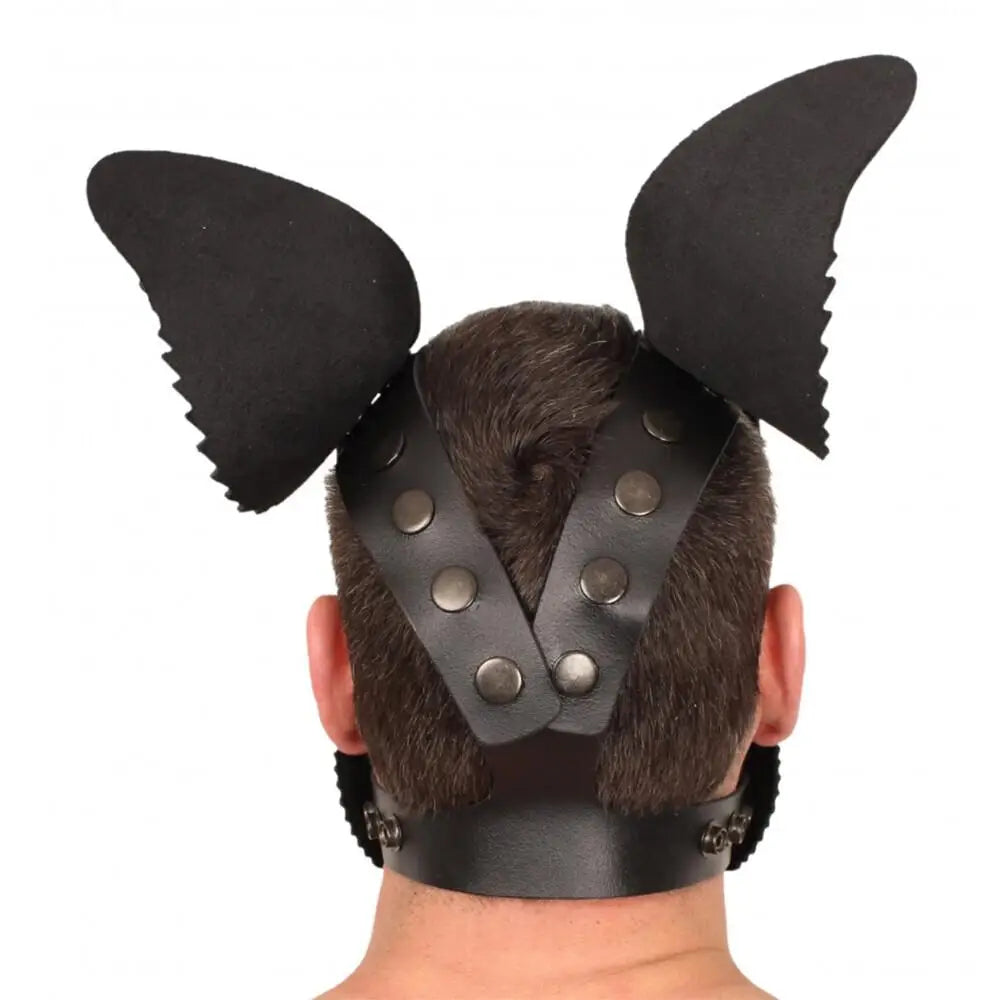 Red and black leather adjustable bondage puppy dog mask - peaches and screams