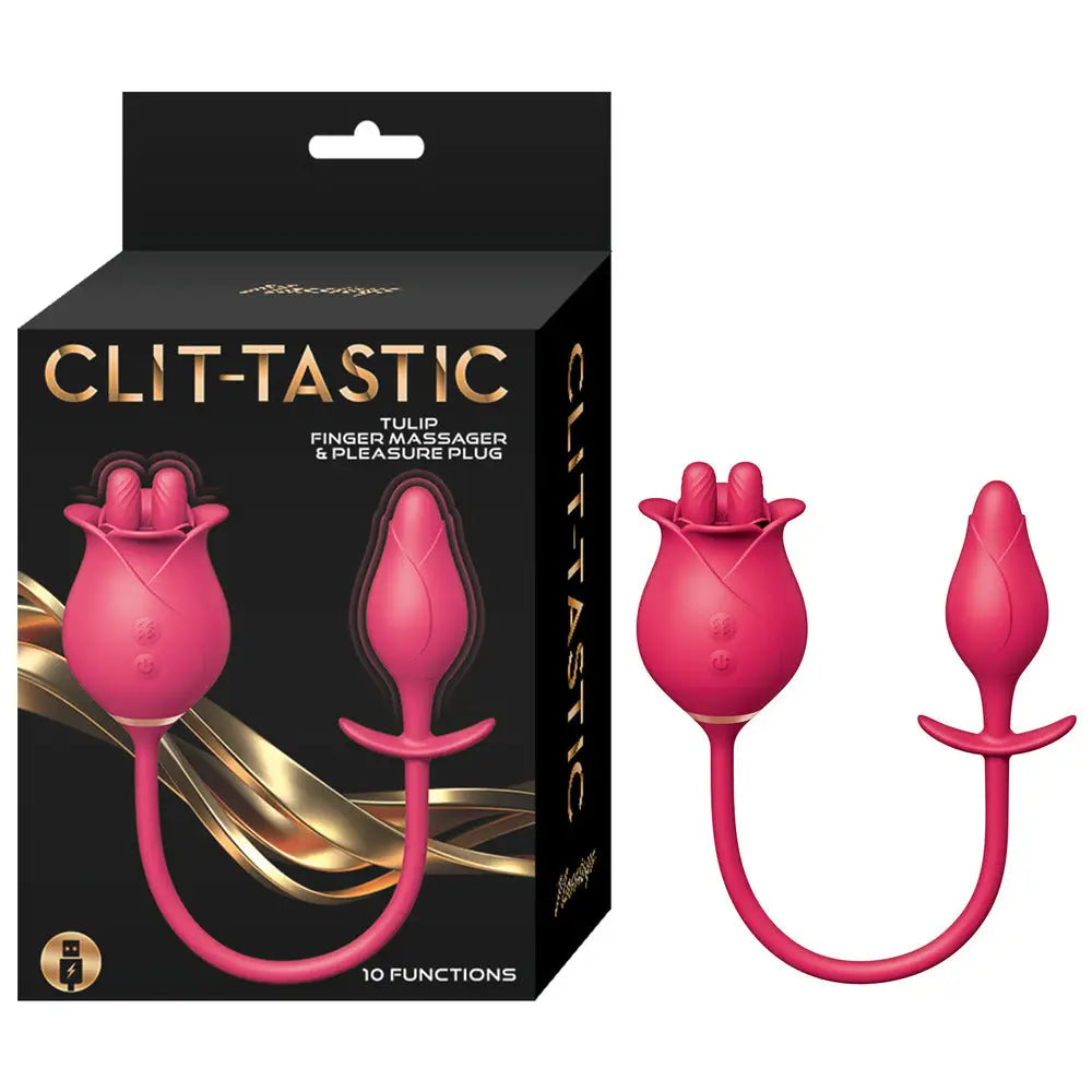 Red clittastic tulip finger massager pleasure plug set - peaches and screams