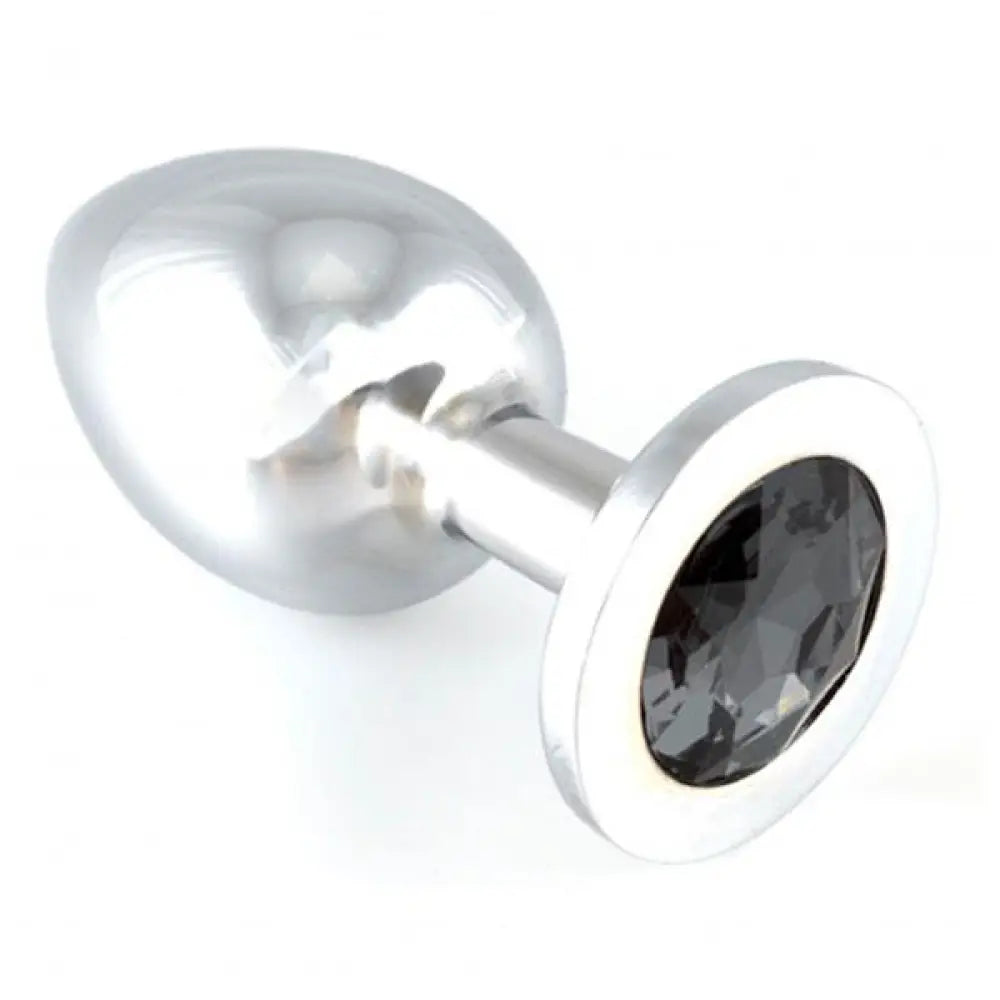 Rimba 5 inch stainless steel butt plug with black crystal - peaches and screams