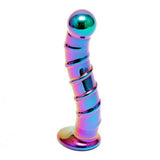 Rimba 6.75 inch multi coloured curved glass dildo - peaches and screams