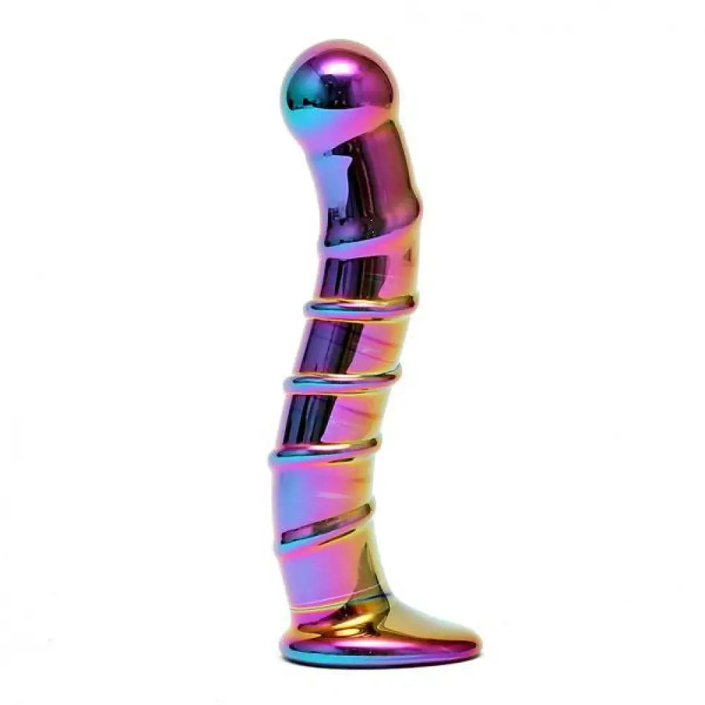 Rimba 6.75 inch multi coloured curved glass dildo - peaches and screams