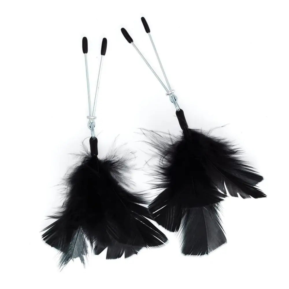 Rimba 7 inch adjustable black feather nipple clamps - peaches and screams