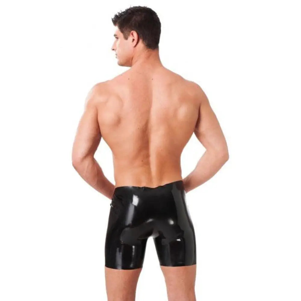 Rimba black latex bermuda shorts for men - large - peaches and screams