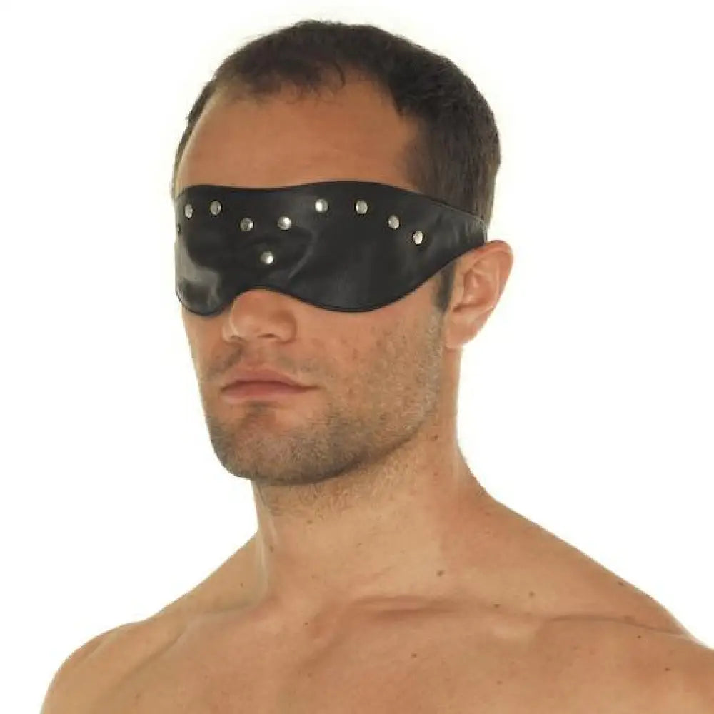 Rimba black leather blindfold with silver stud detail - peaches and screams