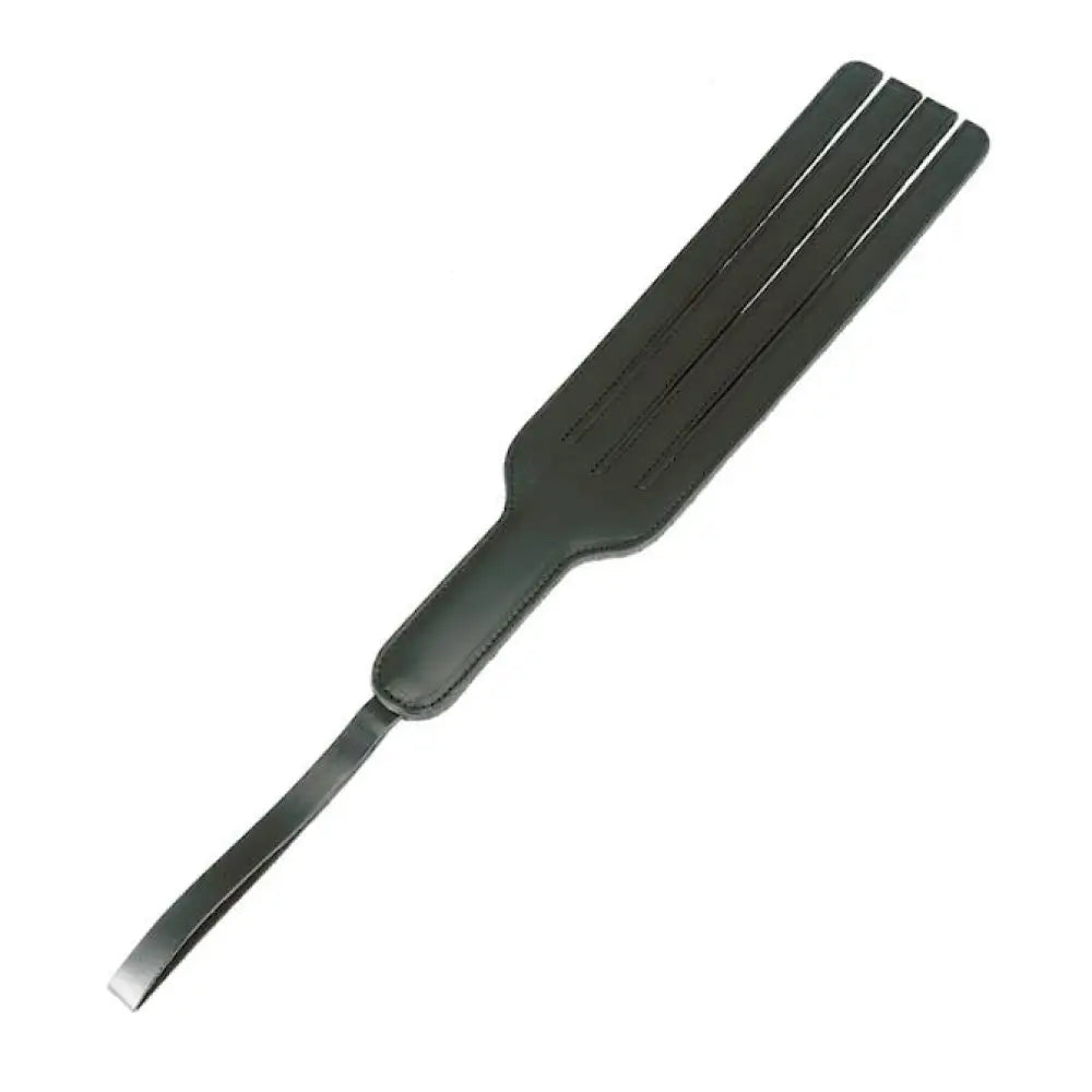Rimba black leather paddle with 4 long forks 16 inch - peaches and screams