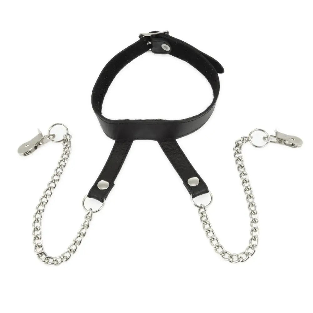 Rimba black nipple clamps with buckled faux leather collar - peaches and screams