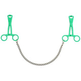 Rimba green 5 inch scissor nipple clamps with metal chain - peaches and screams