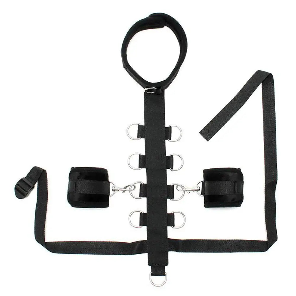 Rimba padded black bondage sex collar with wrist restraints - peaches and screams