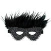 Rimba satin black feather mask with elastic straps - peaches and screams