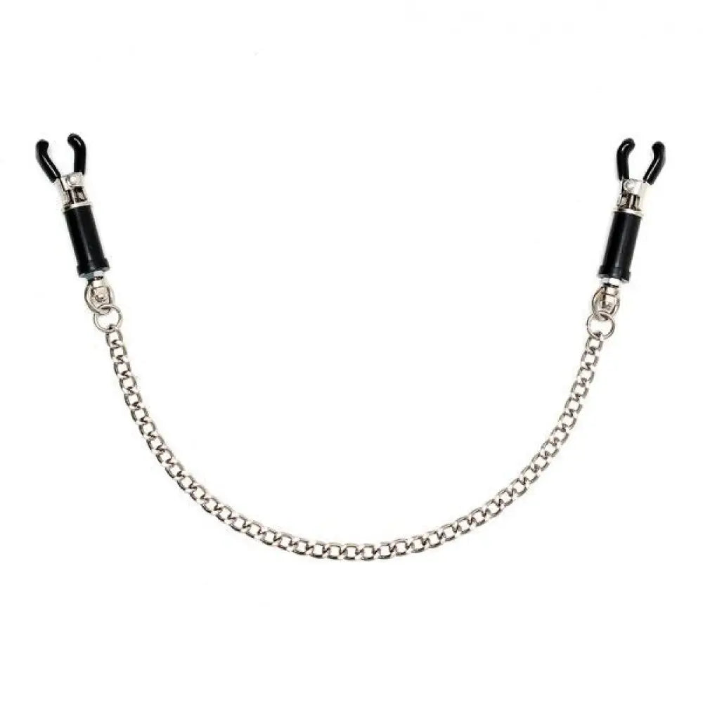 Rimba silver nipple clamps with 12 inch chain and screw adjustment - peaches and screams