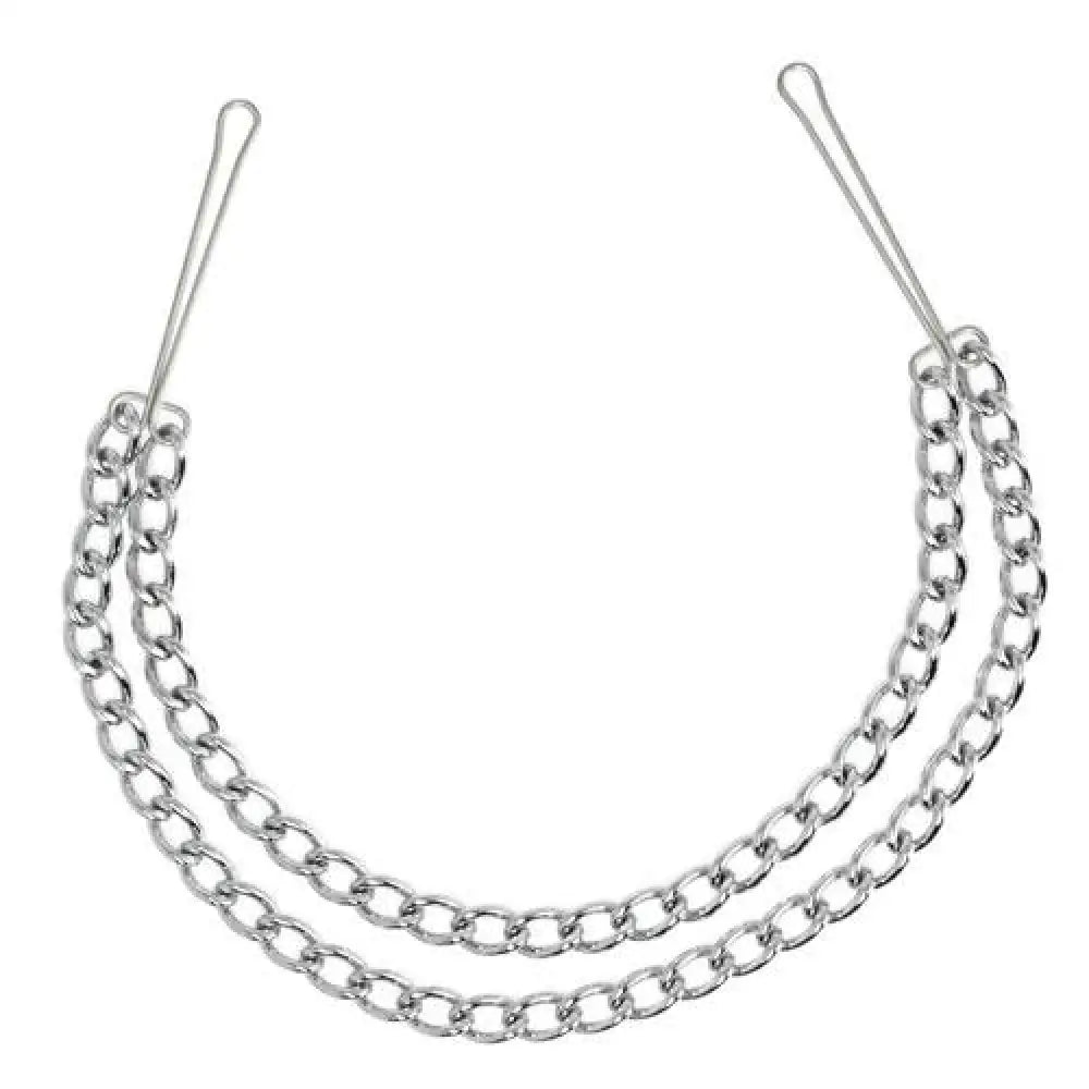 Rimba silver nipple clamps with double chain 15.5 inch - peaches and screams