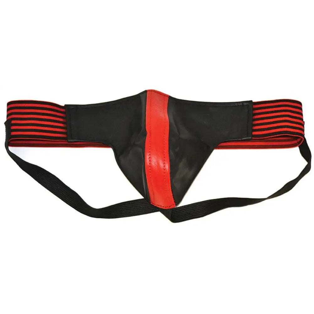 Rouge garments black and red leather jockstrap for men - small - peaches and screams