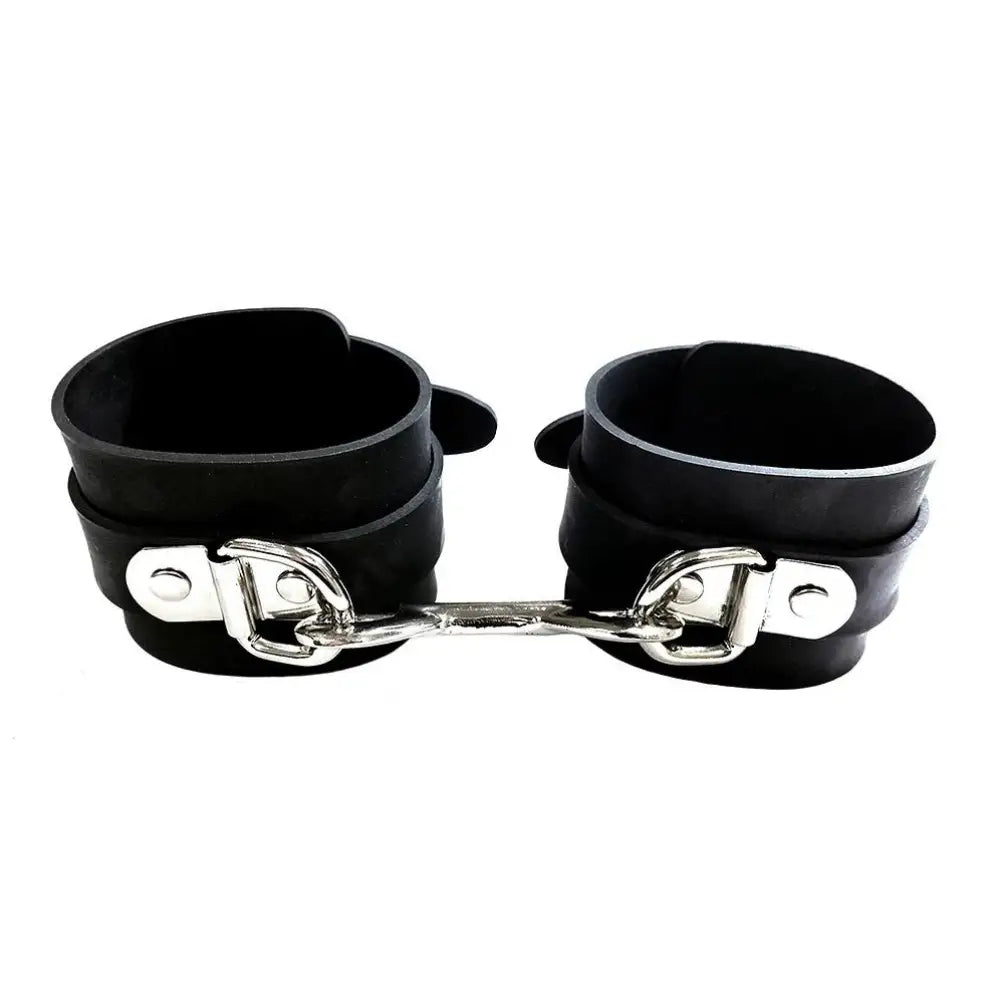 Rouge garments black rubber ankle cuffs bondage restraints - peaches and screams