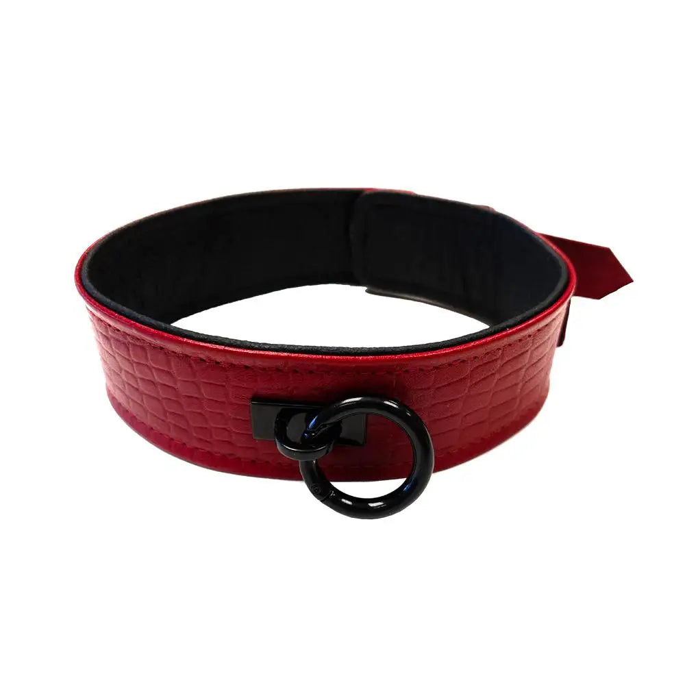 Rouge garments leather croc print bondage o ring collar - peaches and screams