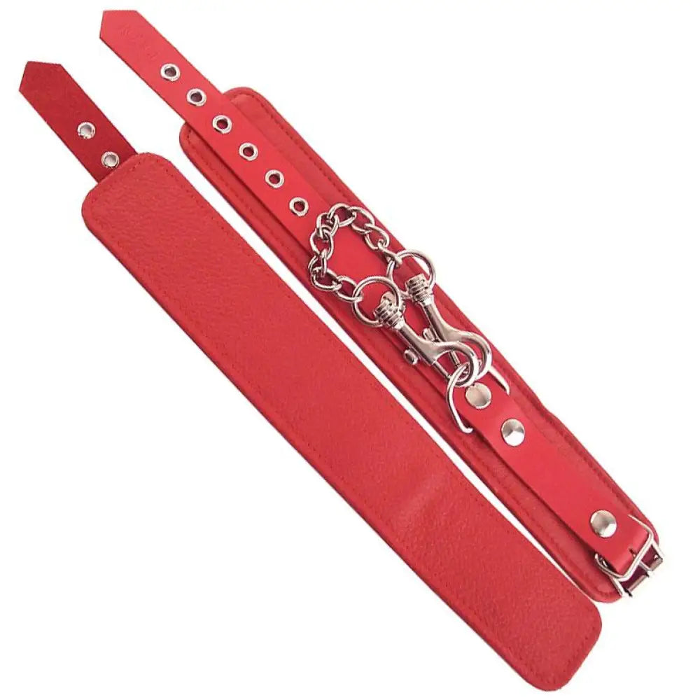 Rouge garments pink leather bondage ankle cuffs with hooks - peaches and screams