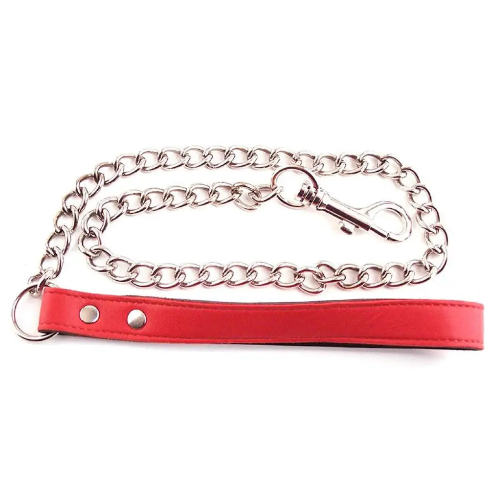 Rouge garments red leather lead with metal chain and hook - peaches and screams