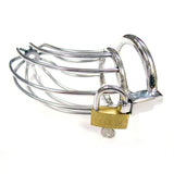 Rouge stainless steel silver male chastity cage with padlock - peaches and screams