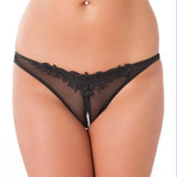Sexy black wet look open pearl g-string brazilian lingerie - peaches and screams