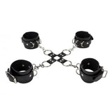 Shots black leather hand and leg cuffs with buckles - peaches and screams