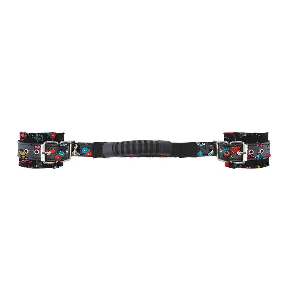 Shots black printed adjustable handcuffs with handle - peaches and screams