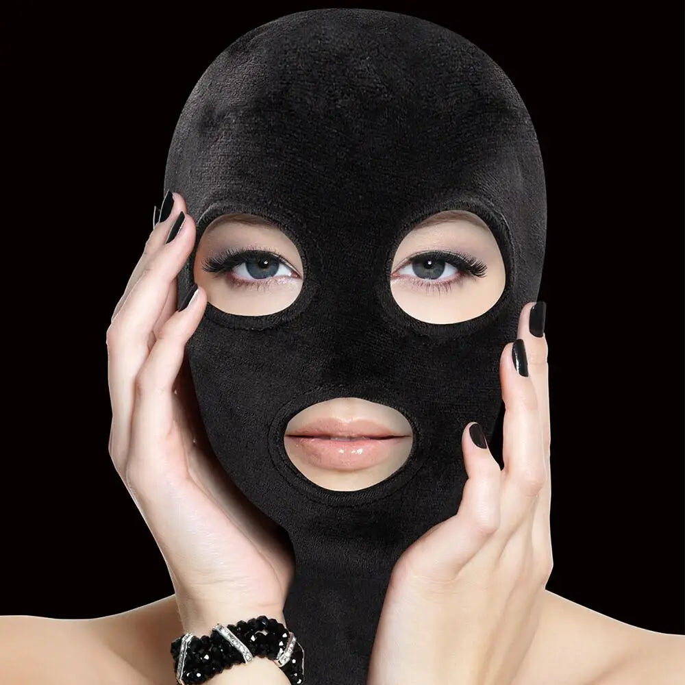 Shots black velvet mask with eye and mouth openings - peaches and screams