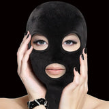 Shots black velvet mask with eye and mouth openings - peaches and screams