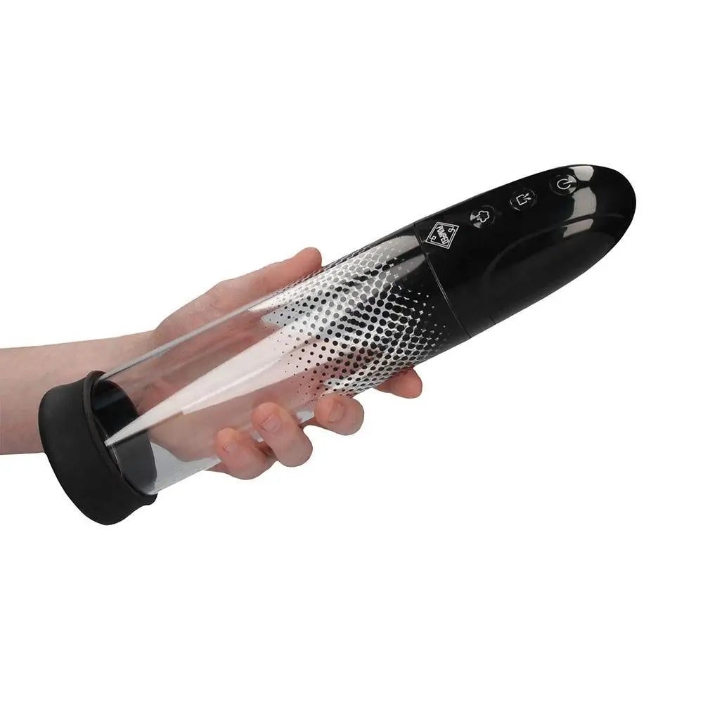 Shots pumped 12 inch rechargeable penis pump black 20cm cylinder - peaches and screams