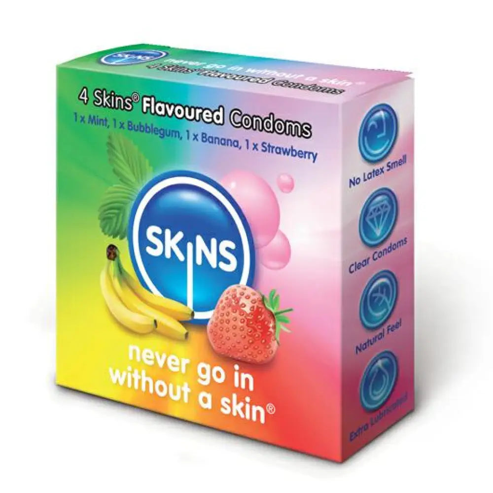 Skins assorted flavoured lubricated premium condoms 4 pack - peaches and screams