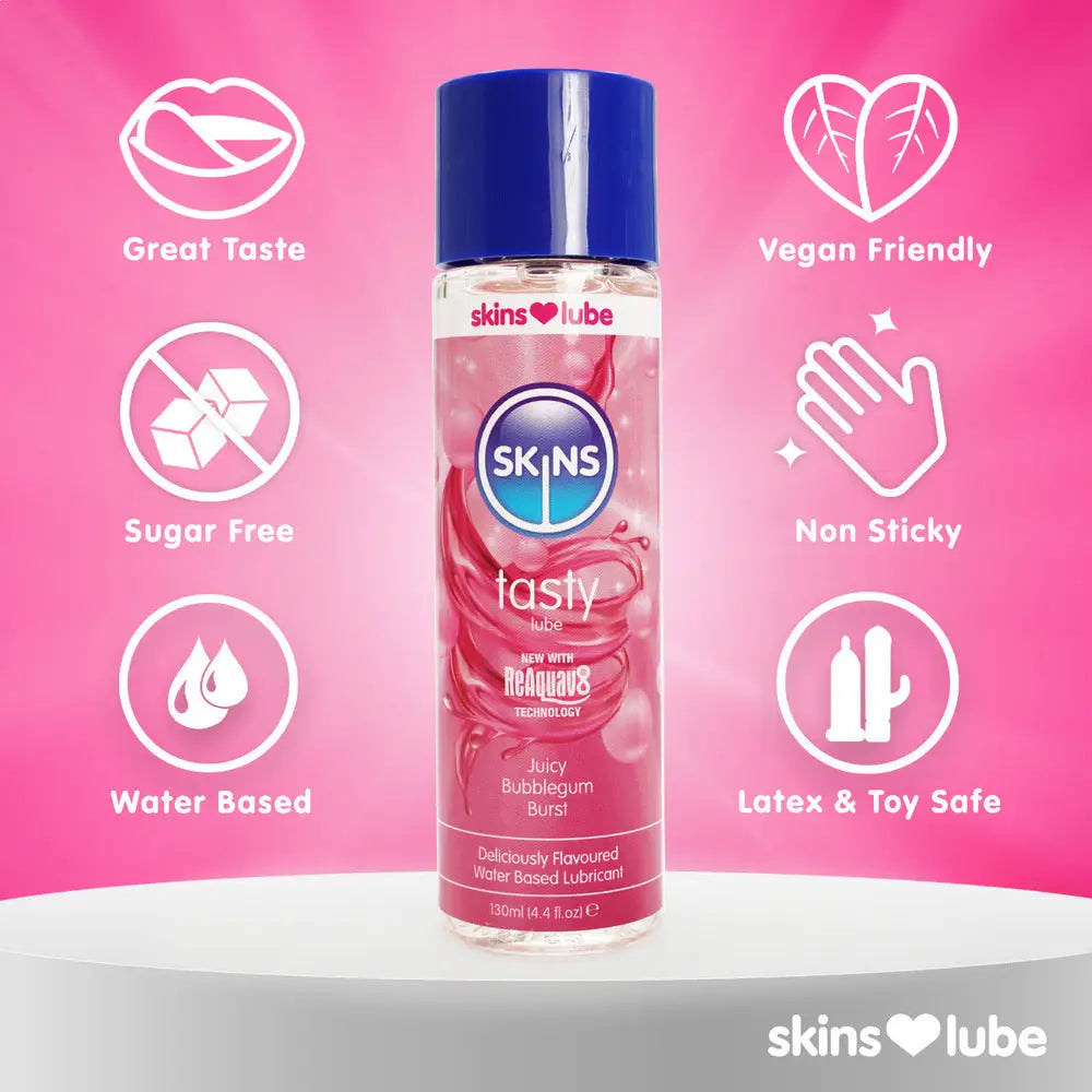 Skins juicy bubblegum blast water based lubricant 130ml - peaches and screams
